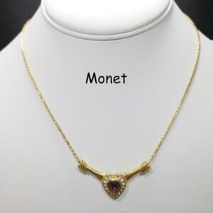 Vintage Monet Heart Necklace – Purple Crystal & Clear Rhinestones, 1980s